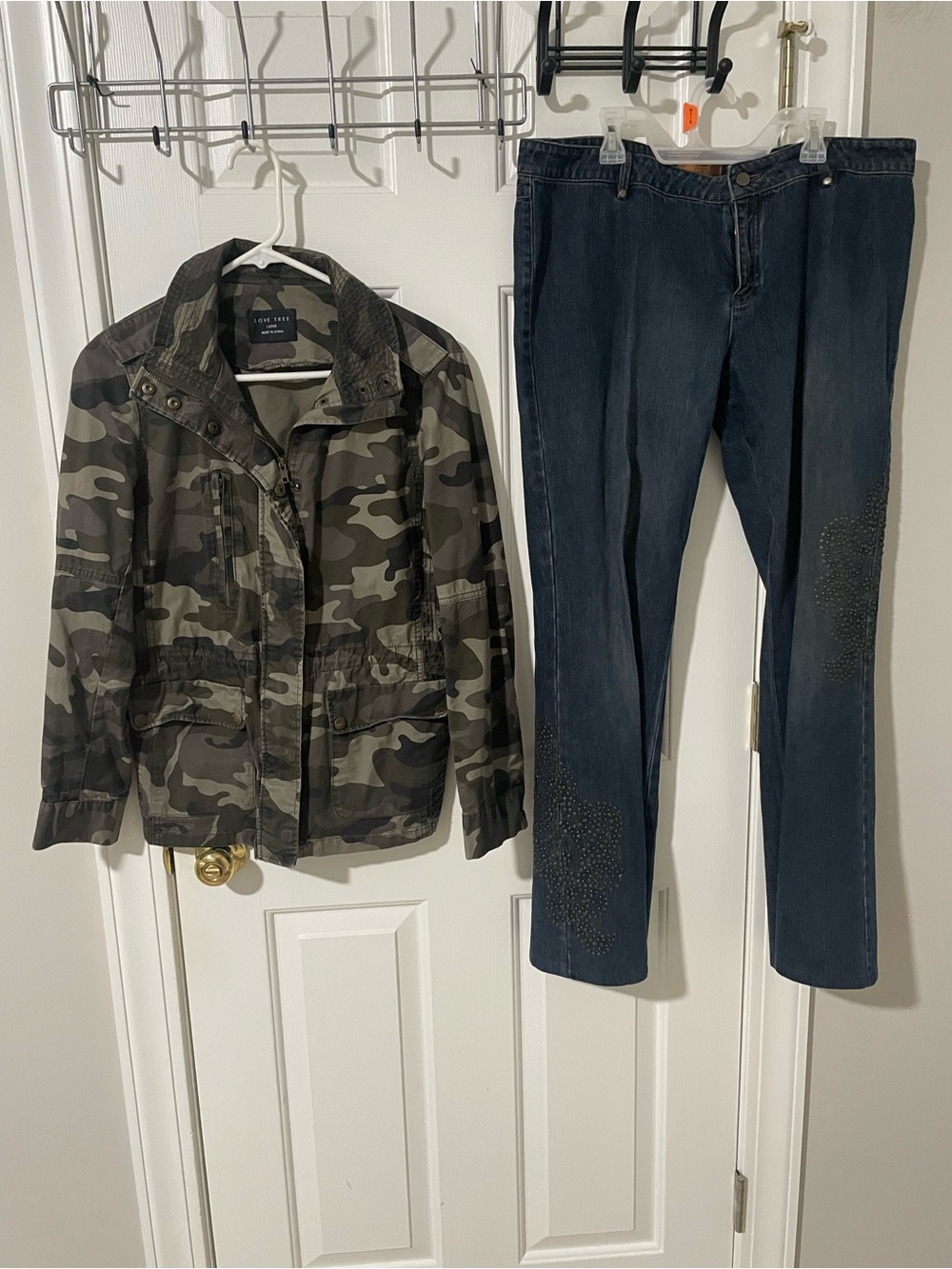 Olive Camo Utility Jacket love tree large Dana Buchman studded 12 jeans